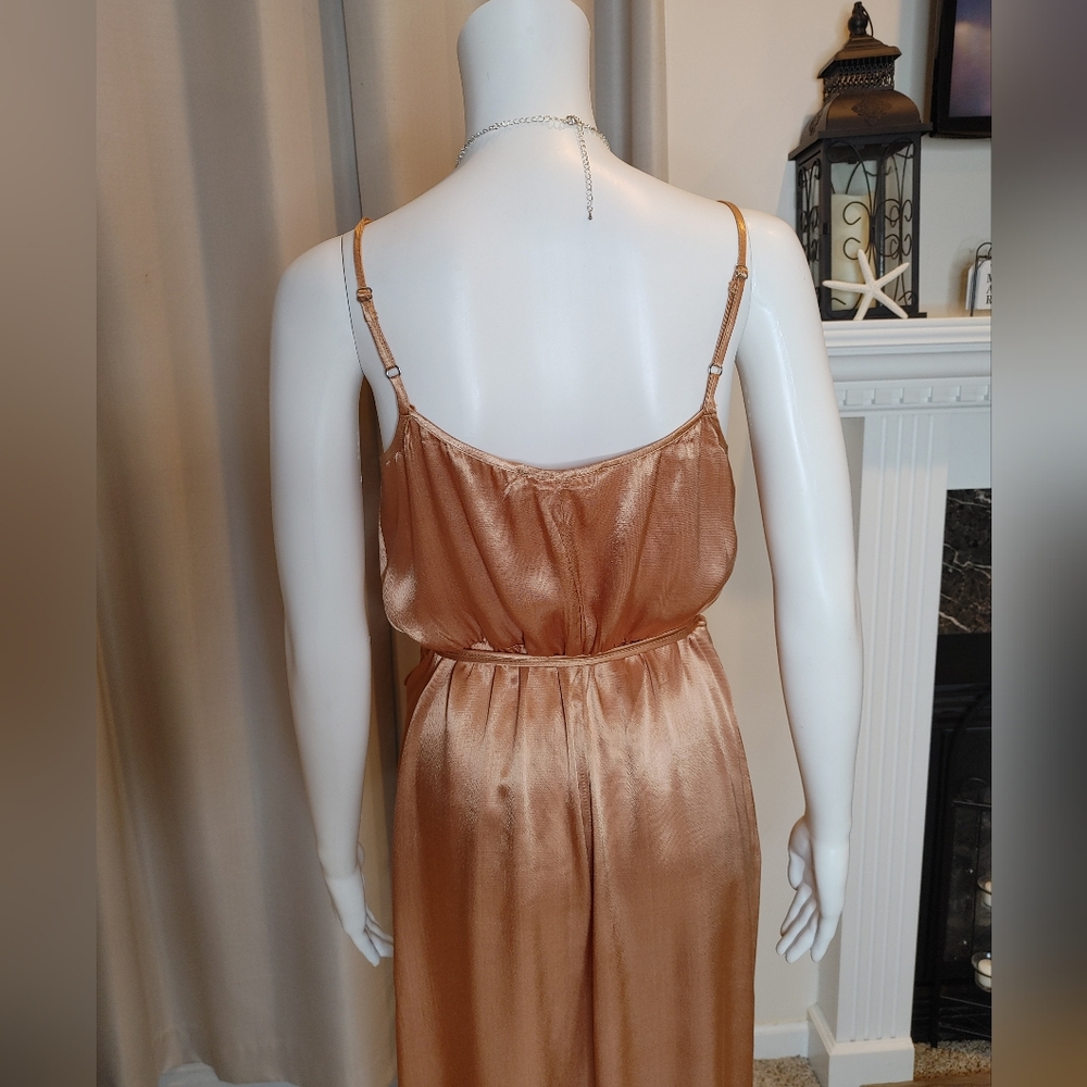 Wayf Teagan Satin Maxi Rose Gold Wrap Dress, Rose Gold L - Picture 8 of 14